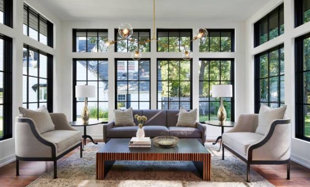 Room living large windows bright beautiful modern hung double